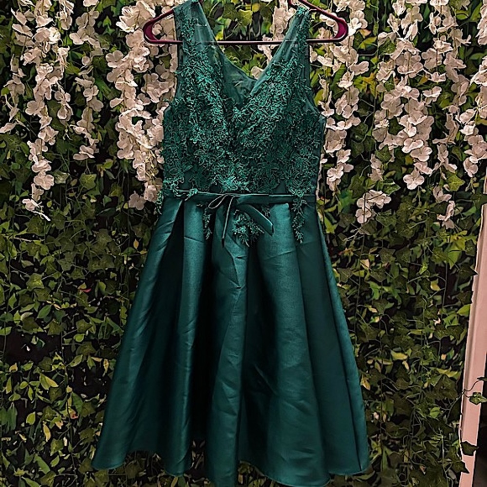 Emerald Green Formal Deep V A-line Formal Cocktail Dress by Minuet Size Small